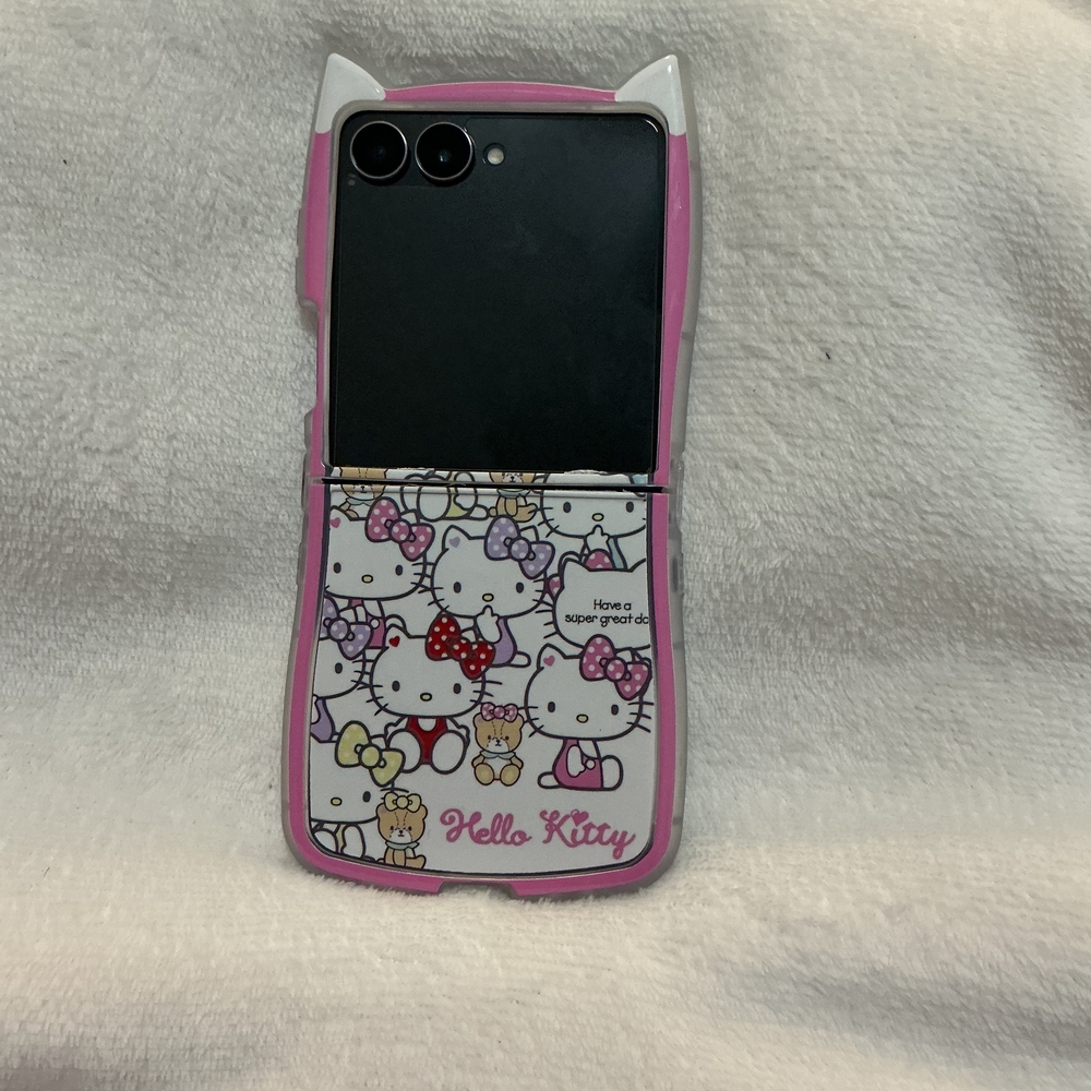Galaxy Z Flip 7 Hello Kitty Pink and White Phone Case
